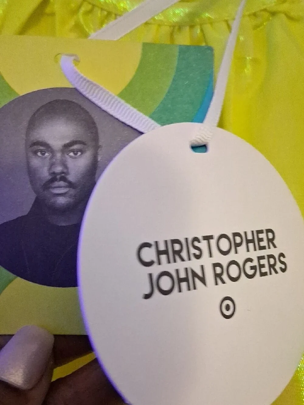 Christopher John Rogers Neon Yellow Shiny Puff Sleeve Dress